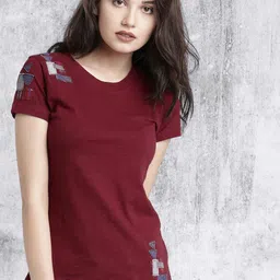 Roadster Maroon Pure Cotton Top-image-5