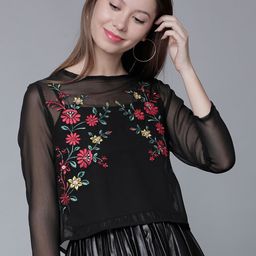 Tokyo Talkies Women Black Embroidered Sheer Pure Cotton Top-51