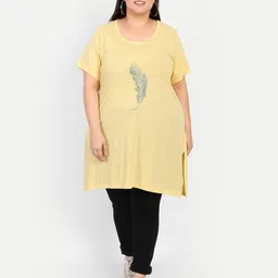 CUPID Women Plus Size Yellow Print High-Low Longline Top-picture-13