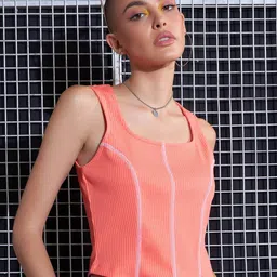 SASSAFRAS Peach-Coloured Square Neck Tank Top-image-59