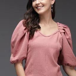 TANDUL Round Neck Puff Sleeve Cotton Top-picture-23