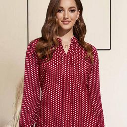 BAESD Polka Dots Printed Mandarin Collar Puff Sleeve Cotton Regular Top-picture-3