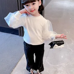 StyleCast White Self Design Cuffed Sleeves Cotton Top-13