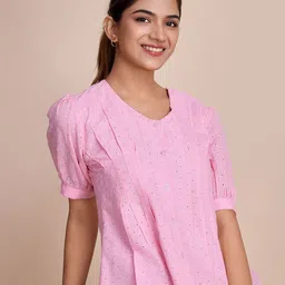 HOUSE OF MIRA Embellished Puff Sleeve Cotton Top-image-77