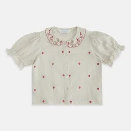 AKKRITI BY PANTALOONS Peter Pan Collar Puff Sleeve Cotton Top-picture-52