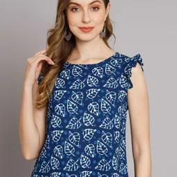 KALINI Leaf Print Flutter Sleeve Cotton Top-image-4