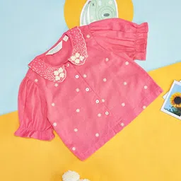 AKKRITI BY PANTALOONS Girls Floral Embroidered Peter Pan Collar Cotton Linen Top-image-24
