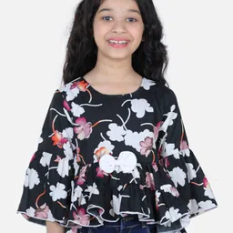 Cutiekins Girls Black & White Floral Print Crepe High-Low Top-picture-58