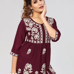 Winza Designer Floral Embroidered Round Neck Empire Top-image-15