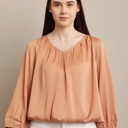 NoBarr V Neck Long Puff Sleeve Blouson Top-image-93