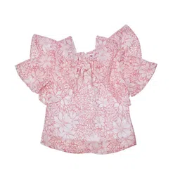 Peppermint Girls Floral Printed Flutter Sleeve Tie Up Chiffon Regular Top-picture-16