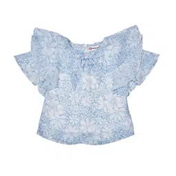 Peppermint Girls Floral Printed Flutter Sleeves Regular Top-picture-14