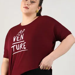 Instafab Plus Typography Print Extended Sleeves Cotton Tshirt-image-2