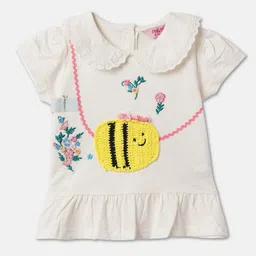 R&B Girls Embroidered Peter Pan Collar Cap Sleeves Cotton Top-picture-45