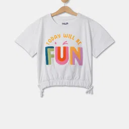 R&B Girls Typography Printed Tie-Ups Detail Cotton Top-picture-43