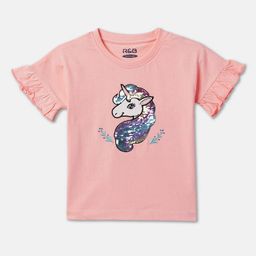 R&B Girls Unicorn Embellished Flutter Sleeves Cotton Top-picture-33