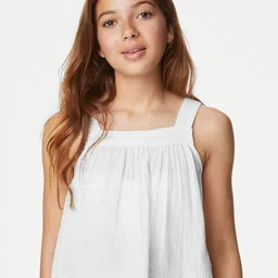 Marks & Spencer Girls Self Designed Gathered Shoulder Strap Cotton A-Line Top-image-64