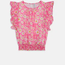 Pantaloons Junior Pink Floral Print Blouson Cotton Top-picture-21