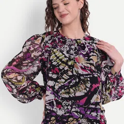 MINGLAY Multicoloured Print Chiffon Top-image-1
