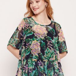 Fashfun Floral Printed Semi Sheer Empire Top-77