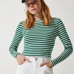 Happiness istanbul Striped Round Neck Top-96