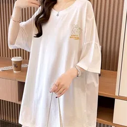 StyleCast White Graphic Printed Drop-Shoulder Sleeves Cotton T-shirt Dress-image-59