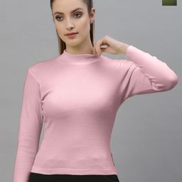 Friskers Pack Of 2 Ribbed High Neck Long Sleeves Fitted Bio Wash Cotton Tops-image-80