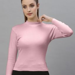 Friskers Ribbed High Neck Long Sleeves Fitted Bio Wash Cotton Top-image-12