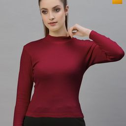 Friskers Pack Of 2 Ribbed High Neck Long Sleeves Fitted Bio Wash Cotton Tops-image-60