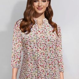 TOOCHKI Floral Printed Mandarin Collar Cotton Top-55