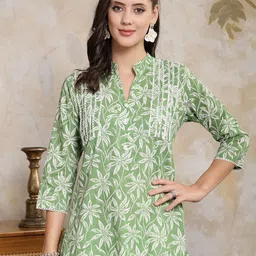 Stylum Tropical Print Mandarin Collar Cotton Top-picture-17