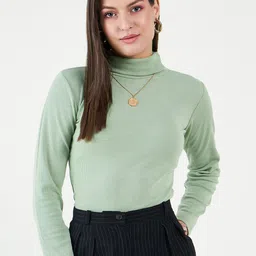 Bitterlime Long Sleeves Turtle Neck Cotton Fitted Top-image-57