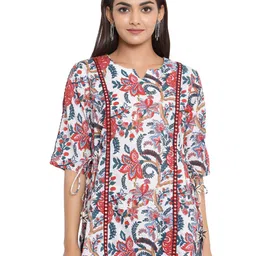 COTLAND FASHION Floral Printed Mirror Work Cotton Top-image-47