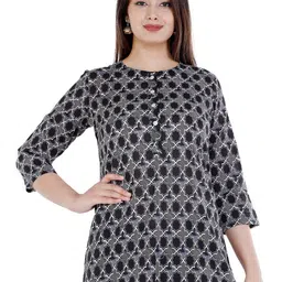 BAESD Geometric Printed Round Neck Pure Cotton Straight Kurti-23