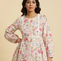 W White Floral Printed Puff Sleeves Pure Cotton Top-image-74