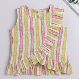 The Magic Wand Girls Stripes Sleeveless Cotton Top-image-33