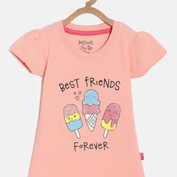 DIXCY SCOTT Slimz Girls Typography Printed Puff Sleeves Cotton Top-28