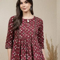 Stylum Maroon Floral Printed Cotton Peplum Top-image-39