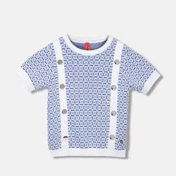 Blue Giraffe Girls Geometric Self Design Pure Cotton Top-image-9