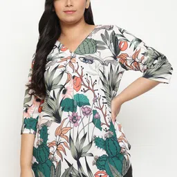 Amydus Plus Size Tropical Printed V-Neck Longline Top-image-37