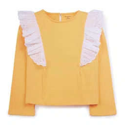 My Milestones Girls Round Neck Lace Ruffles Cotton Top-image-61