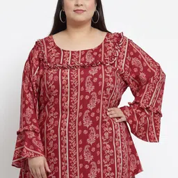 KLOTTHE Women Maroon Printed A-Line Tops-image-98