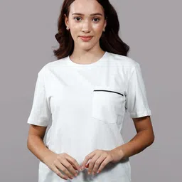 Chemistry Women Round Neck Solid Cotton Pocket T-shirt-picture-1