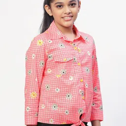 CACA CINA Girls Coral Floral Print Cotton Shirt Style Top-picture-10