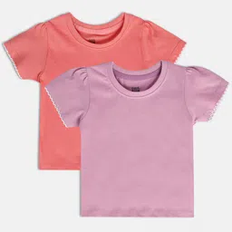 MINI KLUB Girls Pack of 2 Round Neck Cap Sleeves Regular Cotton Top-image-93