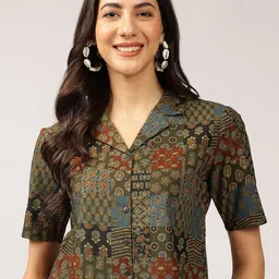 Anouk Ethnic Printed Cuban Collar Pure Cotton Shirt Style Top-picture-1