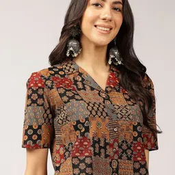 Anouk Ethnic Printed Cuban Collar Pure Cotton Shirt Style Top-picture-0