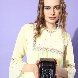 DressBerry Floral Embroidered V-Neck Bell Sleeves Chiffon Empire Top-image-36