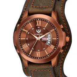 LORENZ Men Brass Printed Dial & Leather Straps Analogue Multi Function Watch MK-4029R image 2
