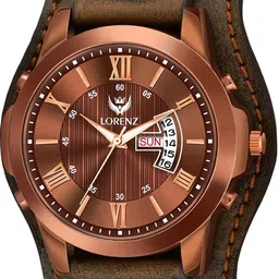 LORENZ Men Brass Printed Dial & Leather Straps Analogue Multi Function Watch MK-4029R image 4